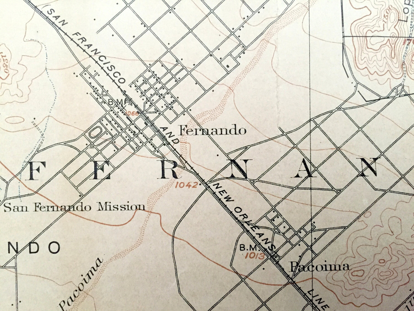 Antique San Fernando, Los Angeles, California 1900 US Geological Survey Topographic Map – Ex Mission, Pacoima Sunland Tujunga San Gabriel CA