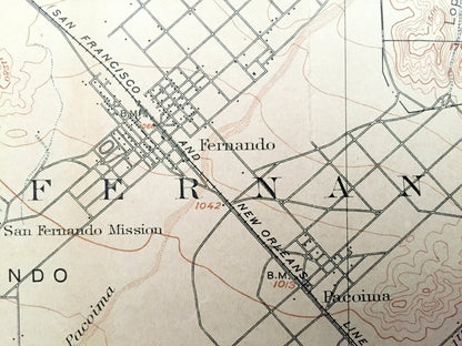 Antique San Fernando, Los Angeles, California 1900 US Geological Survey Topographic Map – Ex Mission, Pacoima Sunland Tujunga San Gabriel CA