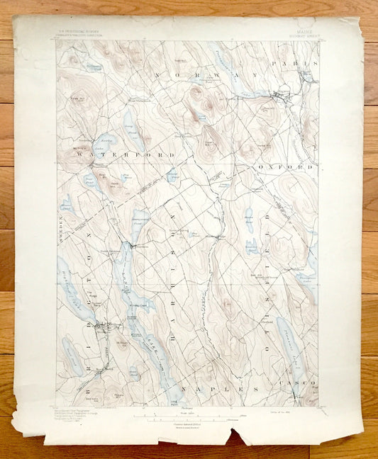 Antique Norway, Maine 1896 US Geological Survey Topographic Map – Long Lake, Waterford, Harrison, Paris, Bridgton, Otisfield, Oxford, ME
