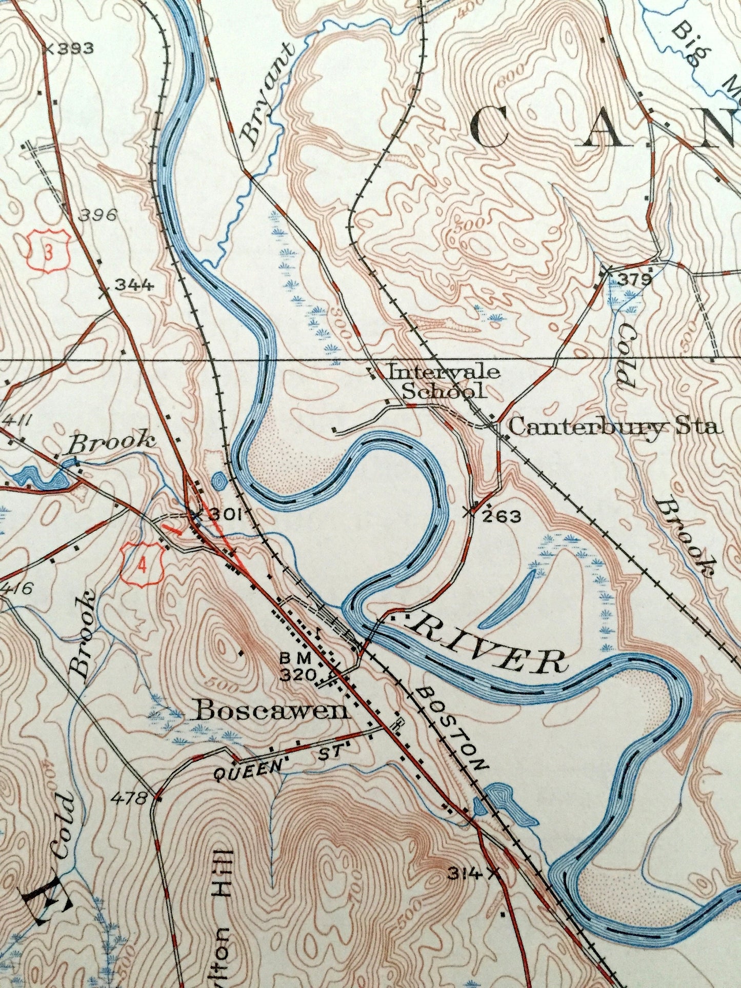 Antique Penacook, New Hampshire 1927 US Geological Survey Topographic Map – Franklin Falls Tilton Salisbury Concord Canterbury Winnisquam NH