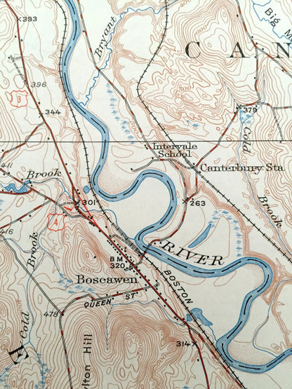 Antique Penacook, New Hampshire 1927 US Geological Survey Topographic Map – Franklin Falls Tilton Salisbury Concord Canterbury Winnisquam NH