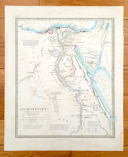 Antique 1856 Ancient Egypt Map from SDUK Atlas – Memphis, Israel, Jordan, Gaza, Saudi Arabia, Sudan, Ethiopia, Nile, Thebes, Alexandria