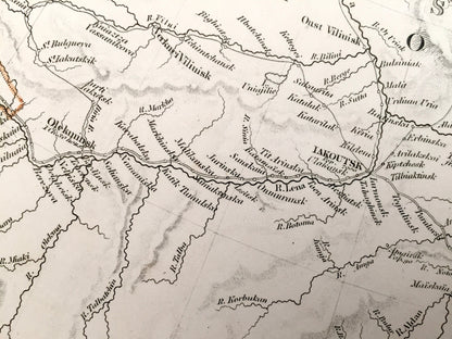 Antique 1845 Russia Map from SDUK Atlas – Eastern Siberia, China, Alaska, Tartar, Kamtchatka, Bering Strait, Okhotsk, Iakoutsk, Arctic Ocean