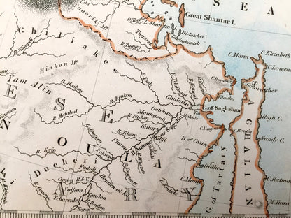 Antique 1845 Russia Map from SDUK Atlas – Eastern Siberia, China, Alaska, Tartar, Kamtchatka, Bering Strait, Okhotsk, Iakoutsk, Arctic Ocean