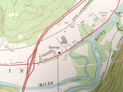 Antique Addison, New York 1969 US Geological Survey Topographic Map – Steuben County, Erwin, Tuscarora, Presho, Lindley, Canisteo River, NY