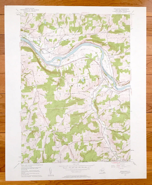 Antique Apalachin, New York 1956 US Geological Survey Topographic Map – Tioga County, Owego, Campville, Susquehanna River Hiawatha Island NY