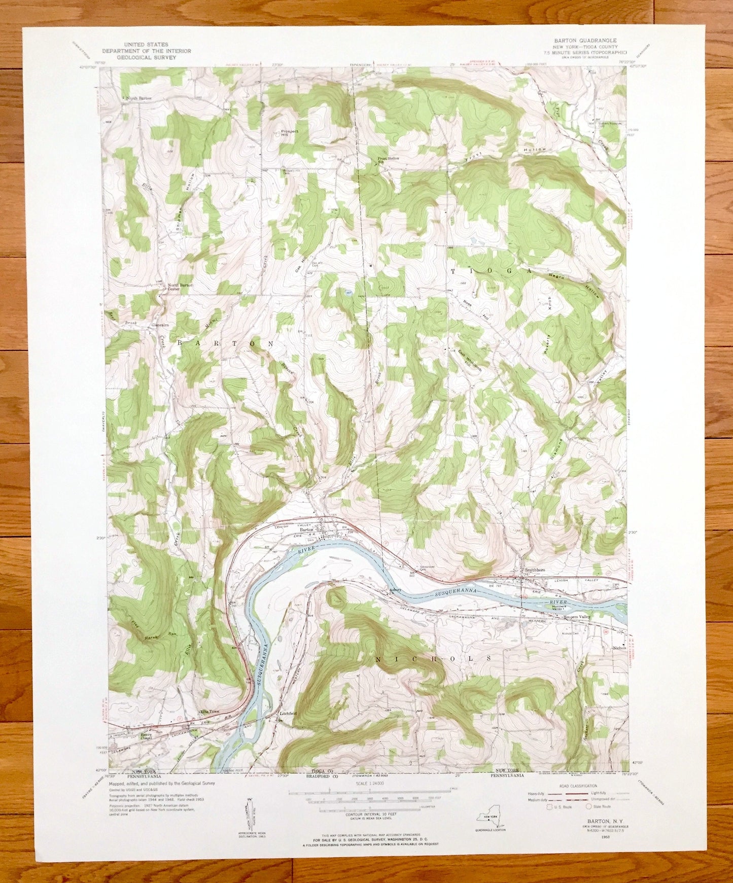 Antique Barton, New York 1953 US Geological Survey Topographic Map – Tioga County, Glencairn, Ellis Town, Litchfield, Hoopers Valley, NY