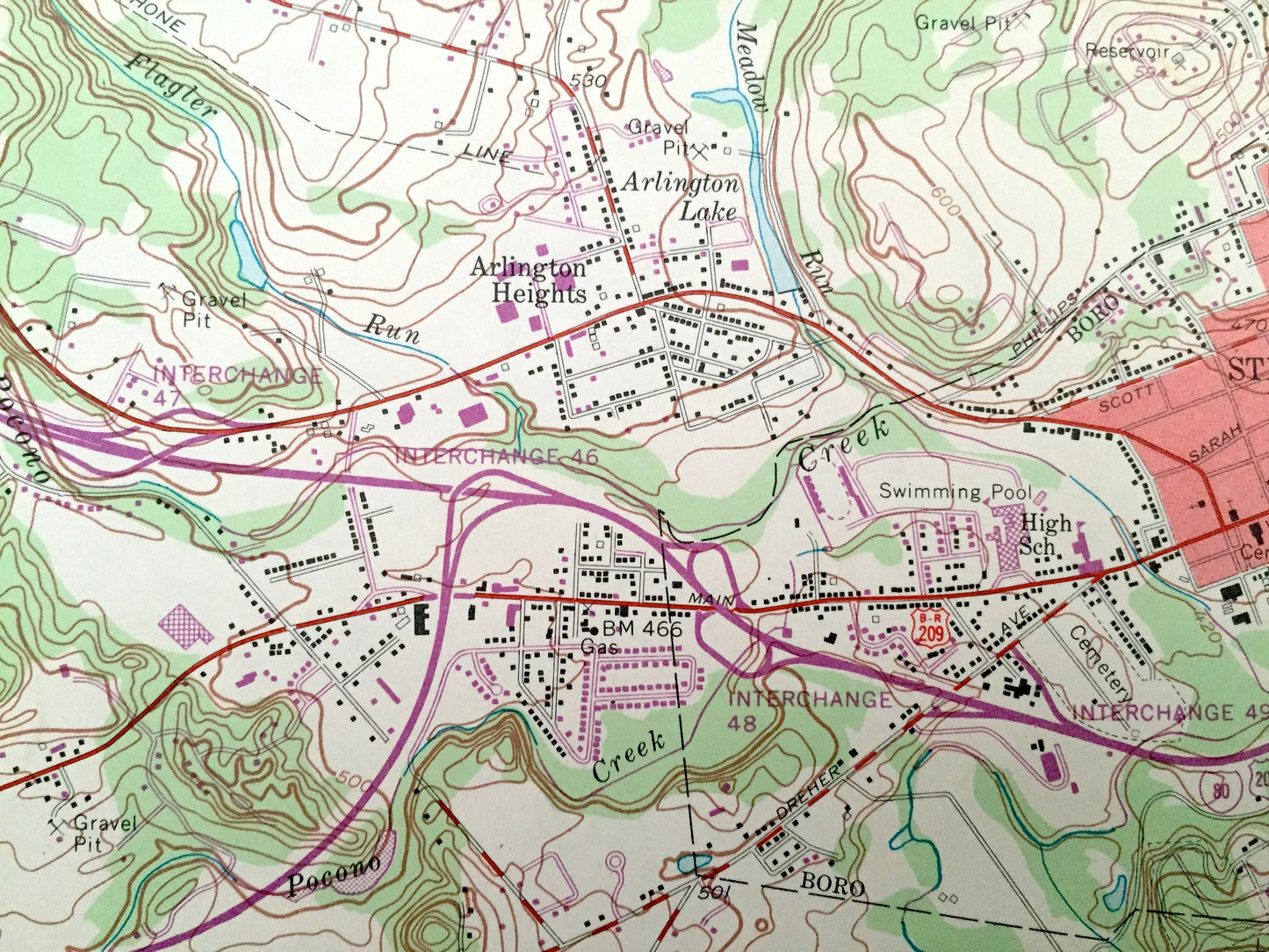 Antique Stroudsburg, Pennsylvania & NJ 1955 US Geological Survey Topographic Map – Monroe County, Arlington Heights, Bangor, Pen Argyl Stier