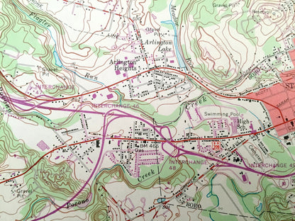 Antique Stroudsburg, Pennsylvania & NJ 1955 US Geological Survey Topographic Map – Monroe County, Arlington Heights, Bangor, Pen Argyl Stier