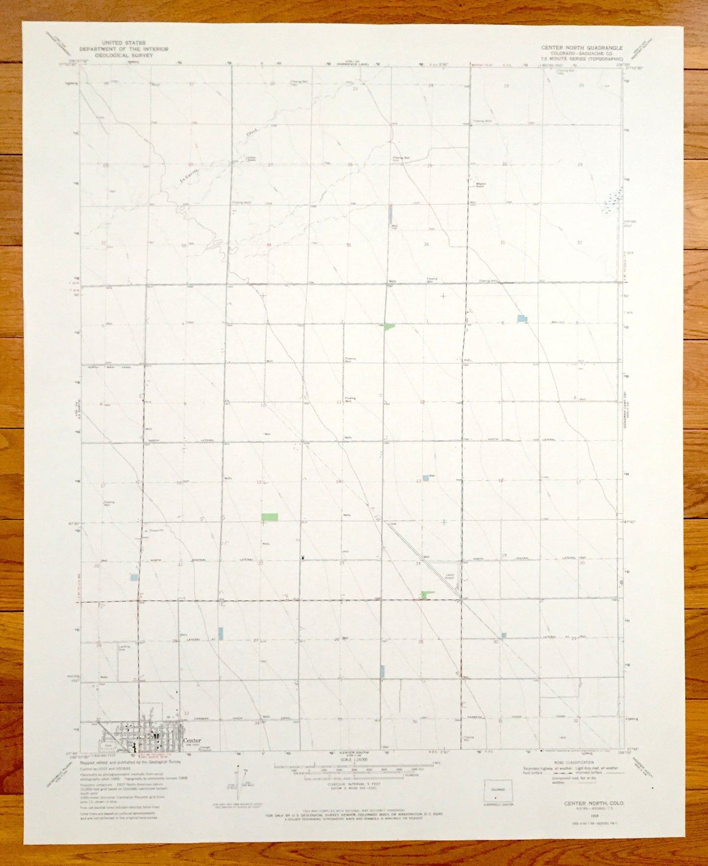 Antique Center, Colorado 1968 US Geological Survey Topographic Map – Saguache County, Leach Airport, Farmers Union Canal, La Garita