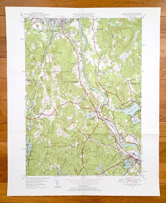 Antique Tyngsboro, Massachusetts 1950 US Geological Survey Topographic Map – Middlesex County, Nashua, Hudson, Chelmsford, Dunstable, Pelham