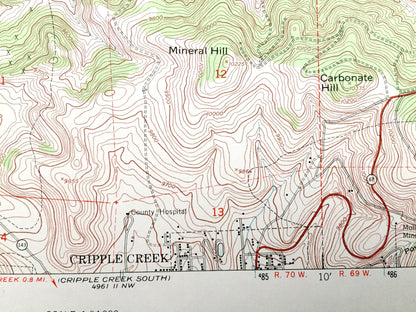 Antique Cripple Creek North, Colorado 1951 US Geological Survey Topographic Map – Black Mountain, Pike National Forest, Teller County
