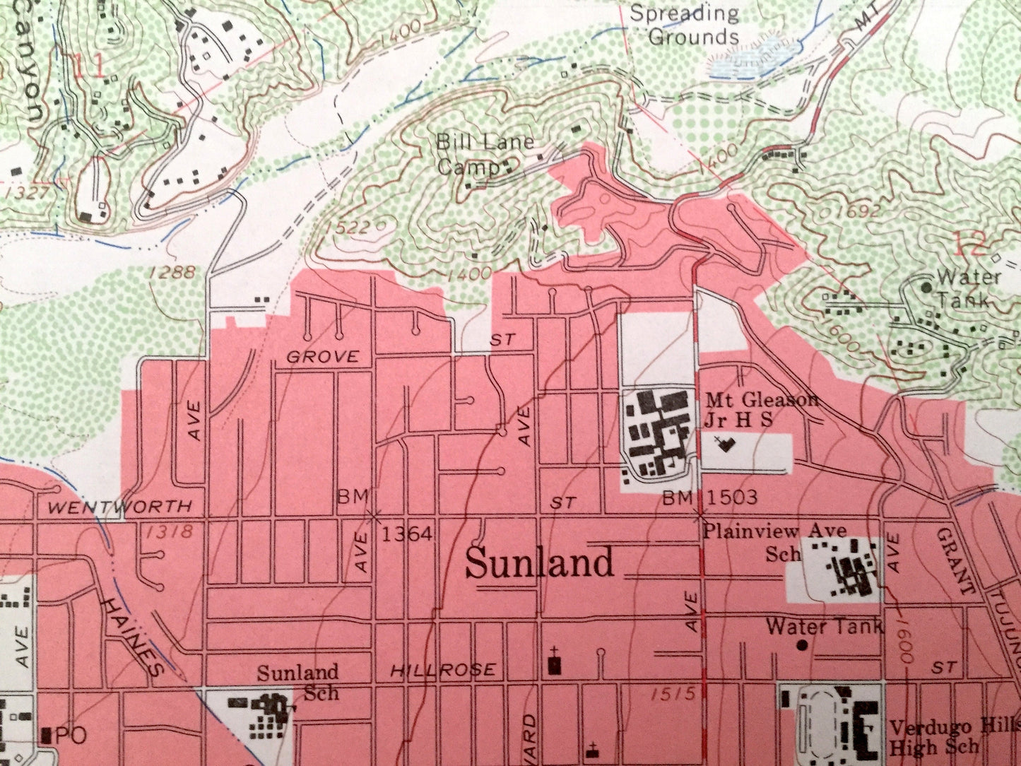 Antique Sunland, California 1966 US Geological Survey Topographic Map – Los Angeles County, Glendale, Tujunga Cottonwood Glen Indian Springs