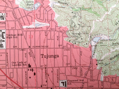 Antique Sunland, California 1966 US Geological Survey Topographic Map – Los Angeles County, Glendale, Tujunga Cottonwood Glen Indian Springs