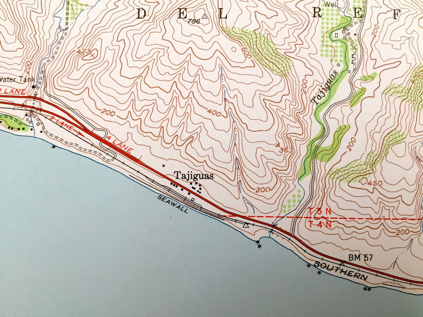 Antique Tajiguas, California 1953 US Geological Survey Topographic Map – Santa Barbara Co, Capitan, Santa Ynez Mountains, Las Flores Canyon