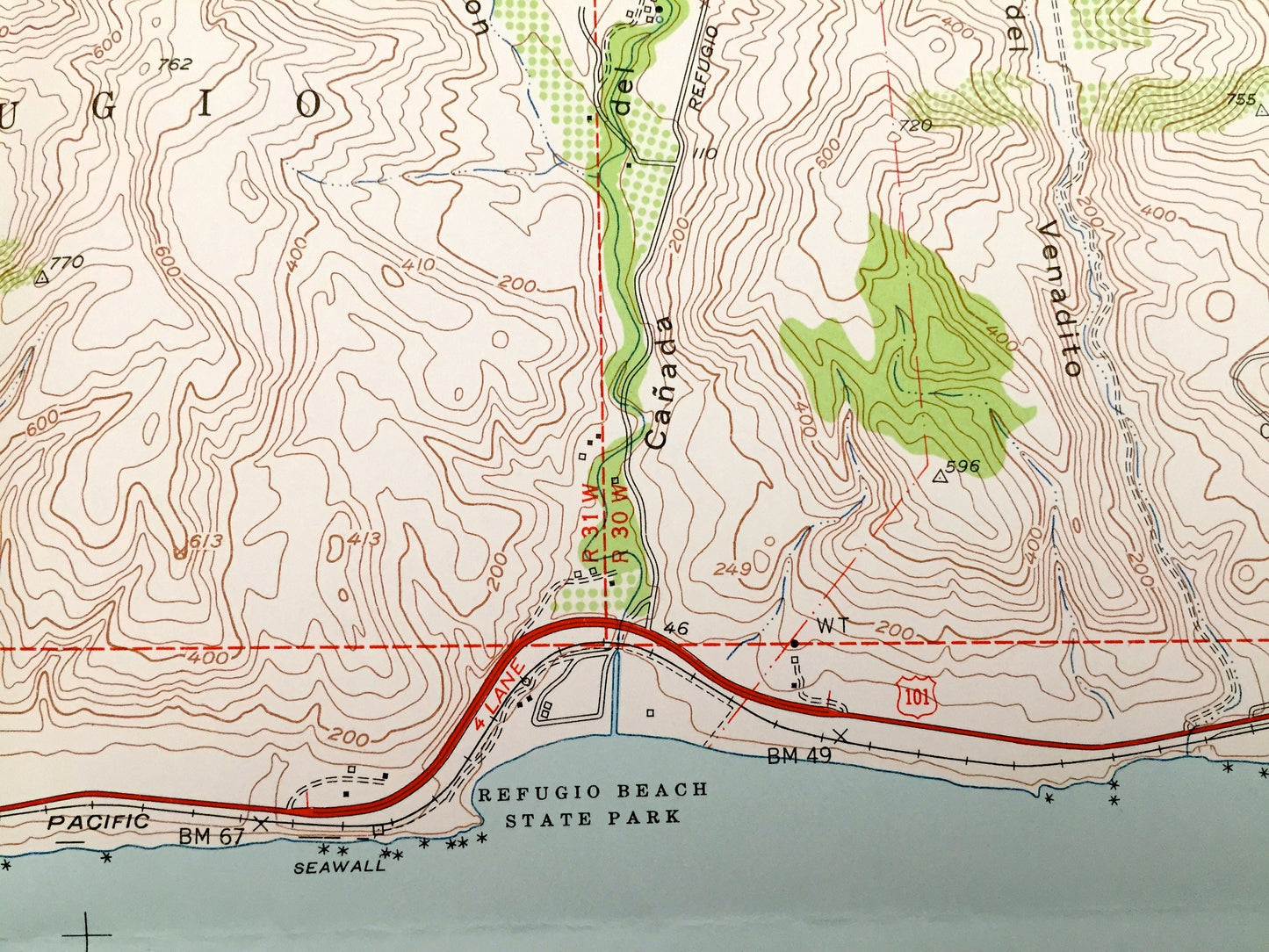 Antique Tajiguas, California 1953 US Geological Survey Topographic Map – Santa Barbara Co, Capitan, Santa Ynez Mountains, Las Flores Canyon