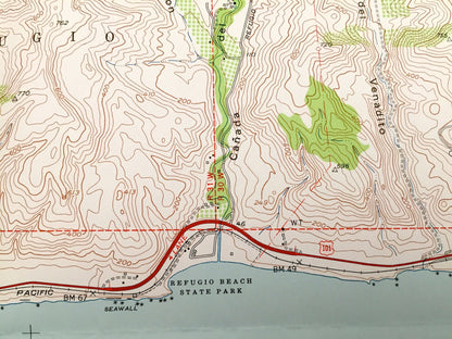 Antique Tajiguas, California 1953 US Geological Survey Topographic Map – Santa Barbara Co, Capitan, Santa Ynez Mountains, Las Flores Canyon