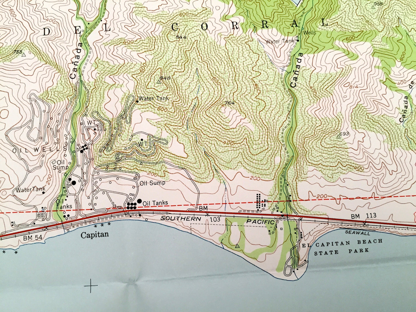 Antique Tajiguas, California 1953 US Geological Survey Topographic Map – Santa Barbara Co, Capitan, Santa Ynez Mountains, Las Flores Canyon