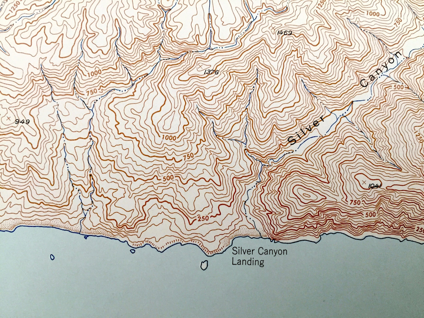 Antique Santa Catalina South, California 1943 US Geological Survey Topographic Map – Los Angeles County, Eagles Nest, Silver Canyon Landing
