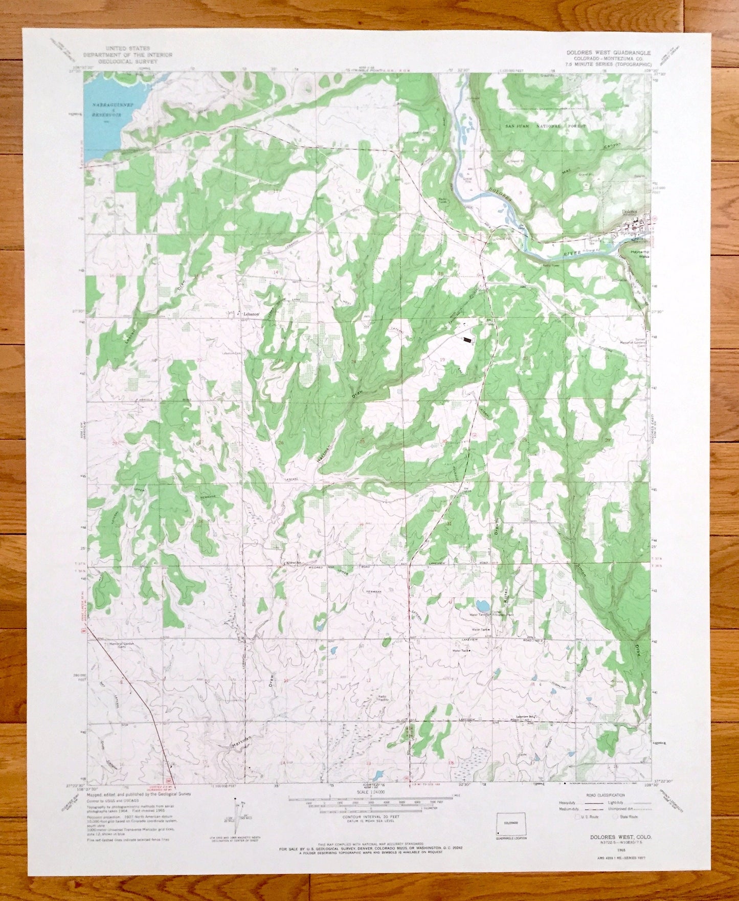 Antique Dolores West, Colorado 1965 US Geological Survey Topographic Map – Lebanon, Montezuma County, Hartman Draw, May Canyon, Ritter, CO