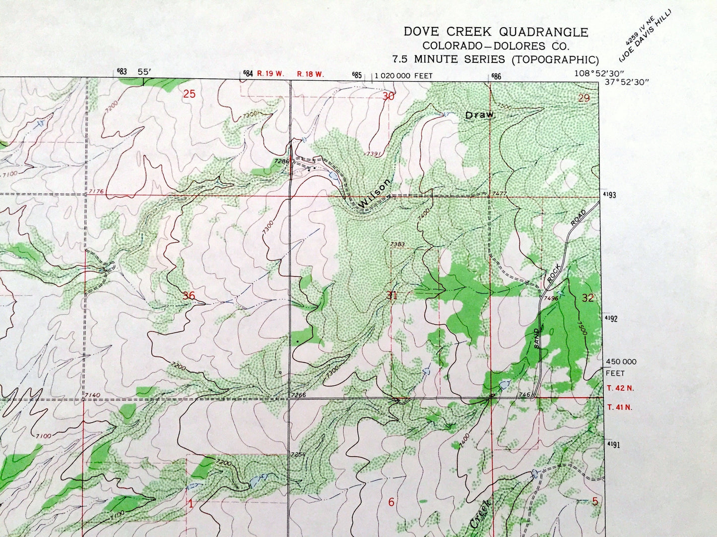 Antique Dove Creek, Colorado 1964 US Geological Survey Topographic Map – Dolores Creek, West Branch Canyon, Monument Creek, Chico Creek