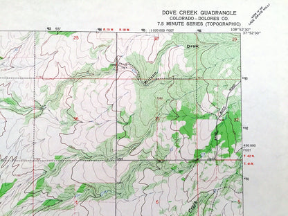 Antique Dove Creek, Colorado 1964 US Geological Survey Topographic Map – Dolores Creek, West Branch Canyon, Monument Creek, Chico Creek