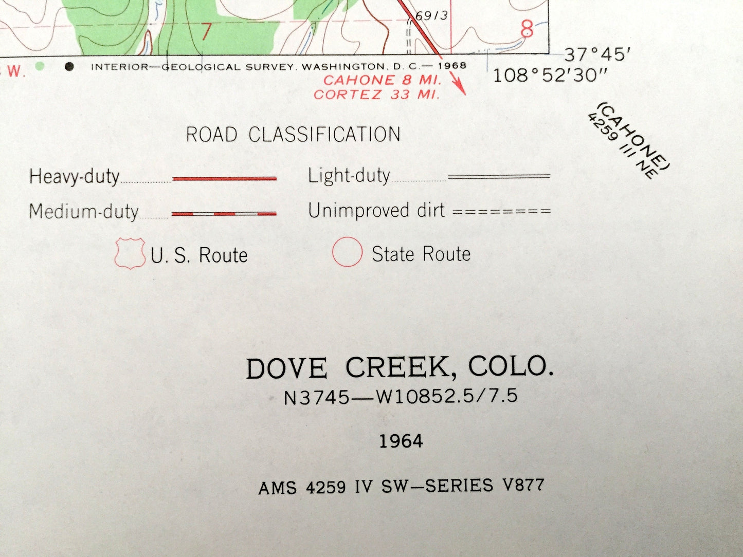 Antique Dove Creek, Colorado 1964 US Geological Survey Topographic Map – Dolores Creek, West Branch Canyon, Monument Creek, Chico Creek