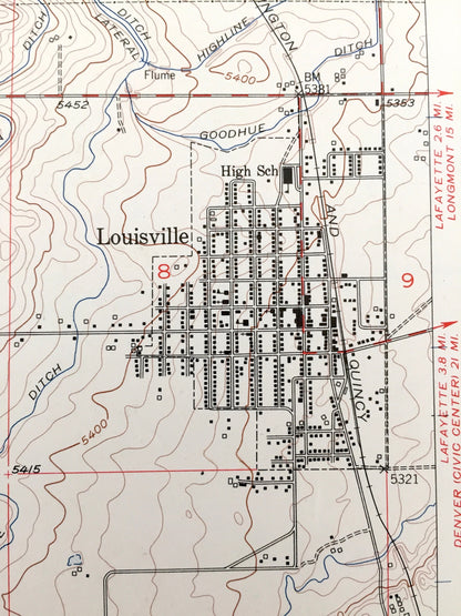 Antique Louisville, Colorado 1957 US Geological Survey Topographic Map – Boulder, Jefferson County, Superior, Boulder, Marshall, Denver, CO