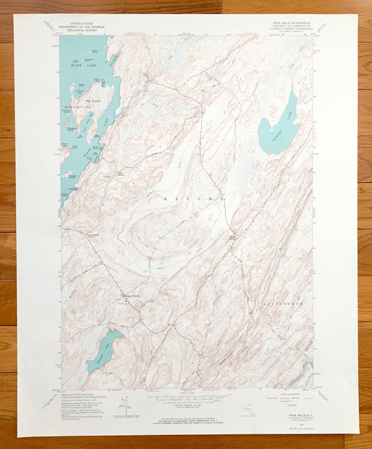 Antique Pope Mills, New York 1961 US Geological Survey Topographic Map – St Lawrence County, Morristown, Macomb, Pierces Corners, Black Lake