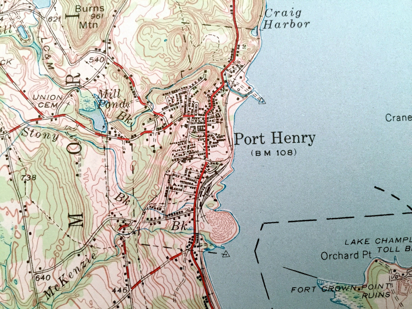 Antique Port Henry, New York 1945 US Geological Survey Topographic Map –  Lake Champlain, Lewis, Essex, Westport, Moriah, Vermont NY VT