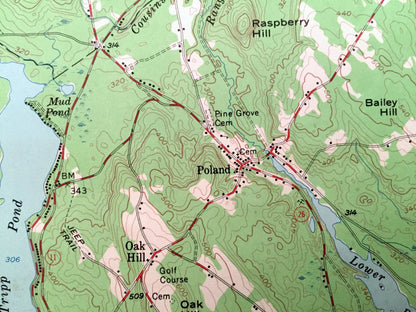 Antique Poland, Maine 1956 US Geological Survey Topographic Map – Mechanic Falls, Oxford County, Spring, Thompson Lake,, Androscoggin, ME