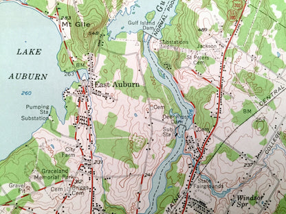 Antique Lewiston-Auburn, Maine 1956 US Geological Survey Topographic Map – Lisbon Falls, Webster, Greene, Wales, Androdscoggin County, ME