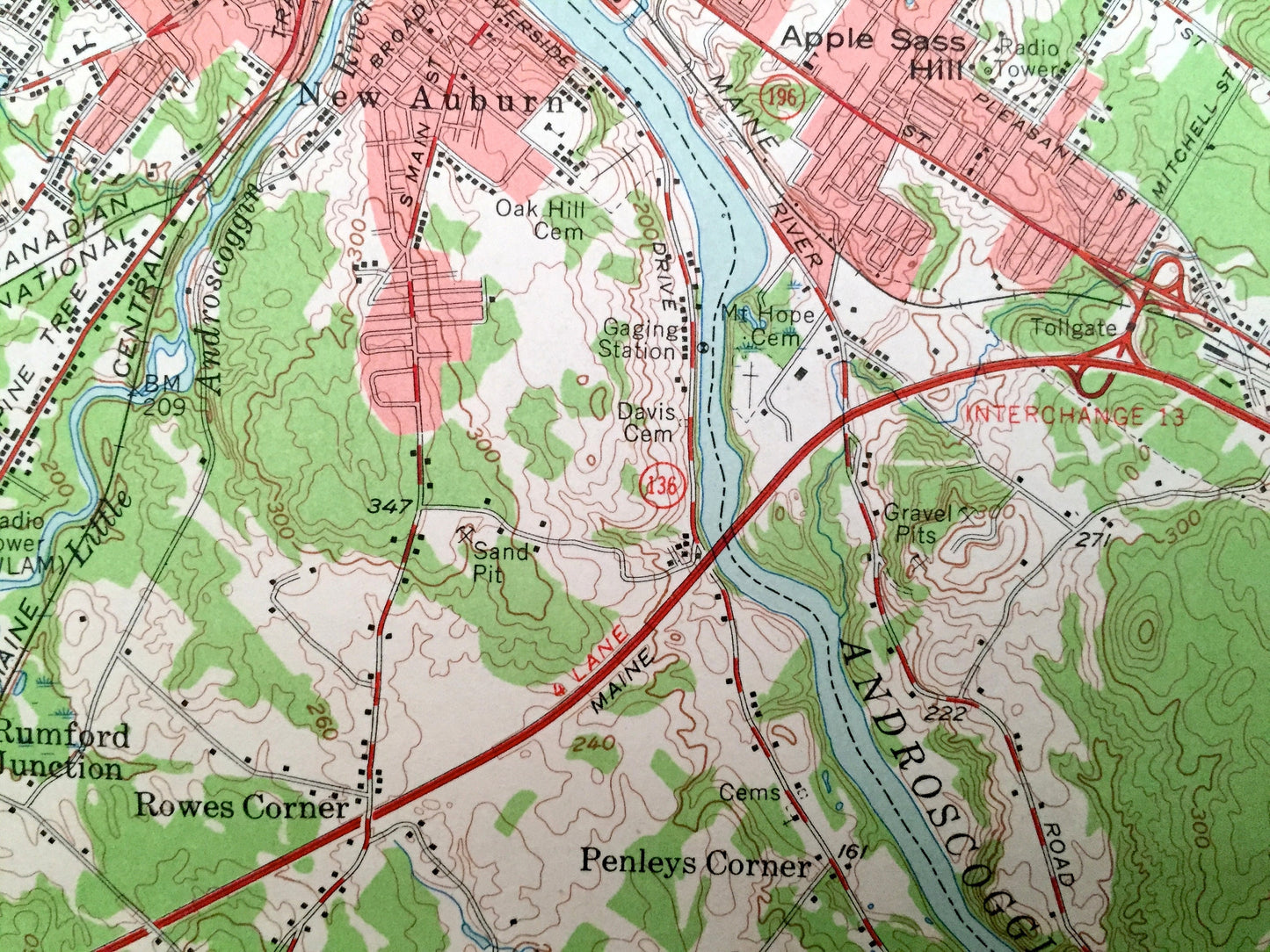 Antique Lewiston-Auburn, Maine 1956 US Geological Survey Topographic Map – Lisbon Falls, Webster, Greene, Wales, Androdscoggin County, ME