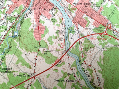 Antique Lewiston-Auburn, Maine 1956 US Geological Survey Topographic Map – Lisbon Falls, Webster, Greene, Wales, Androdscoggin County, ME
