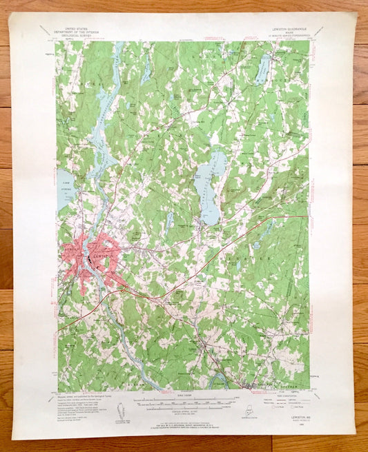 Antique Lewiston-Auburn, Maine 1956 US Geological Survey Topographic Map – Lisbon Falls, Webster, Greene, Wales, Androdscoggin County, ME