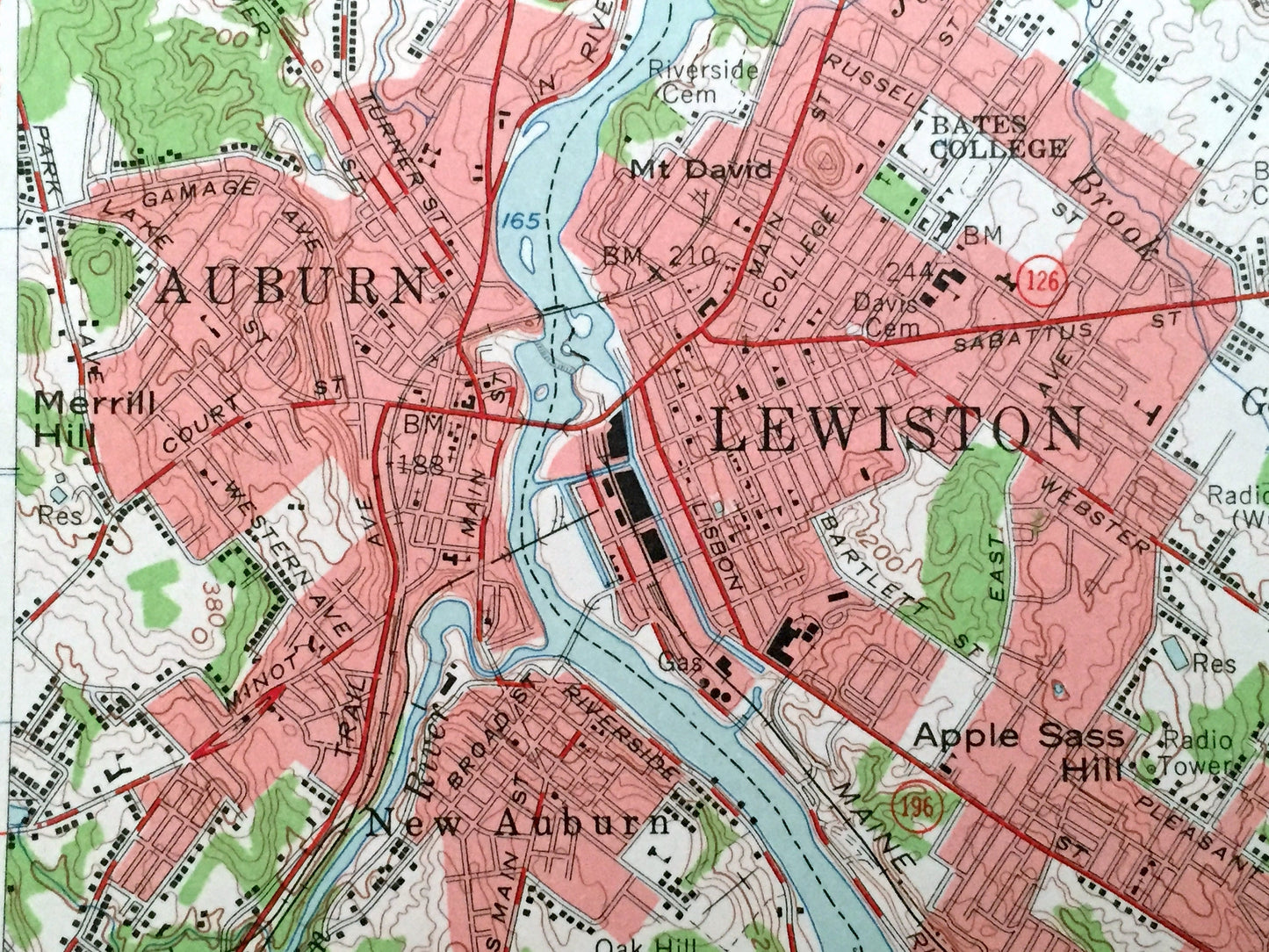 Antique Lewiston-Auburn, Maine 1956 US Geological Survey Topographic Map – Lisbon Falls, Webster, Greene, Wales, Androdscoggin County, ME
