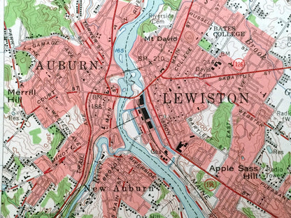 Antique Lewiston-Auburn, Maine 1956 US Geological Survey Topographic Map – Lisbon Falls, Webster, Greene, Wales, Androdscoggin County, ME