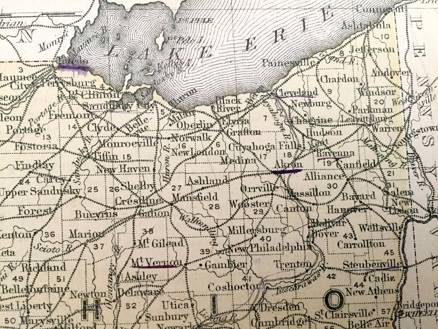Antique Ohio, Indiana & Kentucky 1866 Rand McNally Map – Terre Haute, Indianapolis, Cleveland, Cincinnati, Louisville, Lexington, Akron