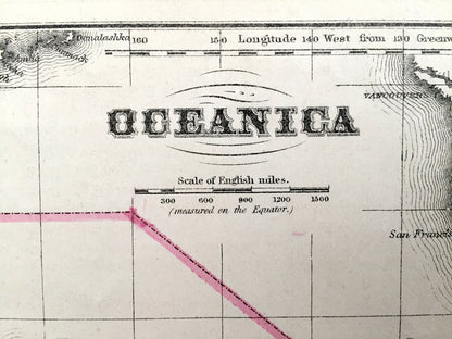 Antique Oceania 1866 Rand McNally Map – Australia, New Zealand, Tasmania, Polynesia, Philippines, Hawaii, Borneo, Sumatra, Java, Malaysia