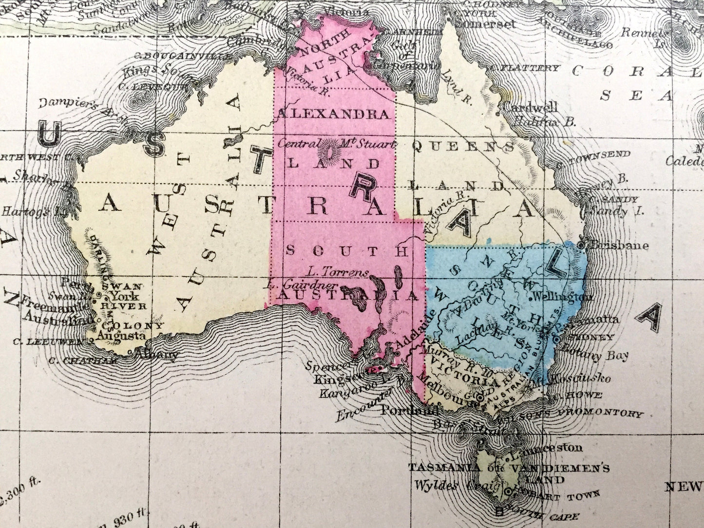 Antique Oceania 1866 Rand McNally Map – Australia, New Zealand, Tasmania, Polynesia, Philippines, Hawaii, Borneo, Sumatra, Java, Malaysia