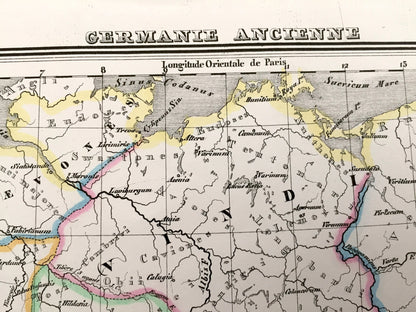 Antique 1835 Ancient Germany Map from JG Heck's Atlas Géographique, Astronomique et Historique – Hamburg, Bremen, Hanover, Frisian, Denmark