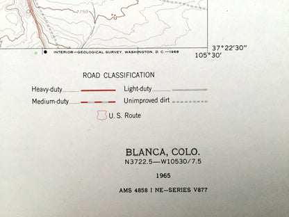 Antique Blanca, Colorado 1965 US Geological Survey Topographic Map – Sangre De Cristo, McClintock, Alamosa, Costilla County, Basaltic Hills