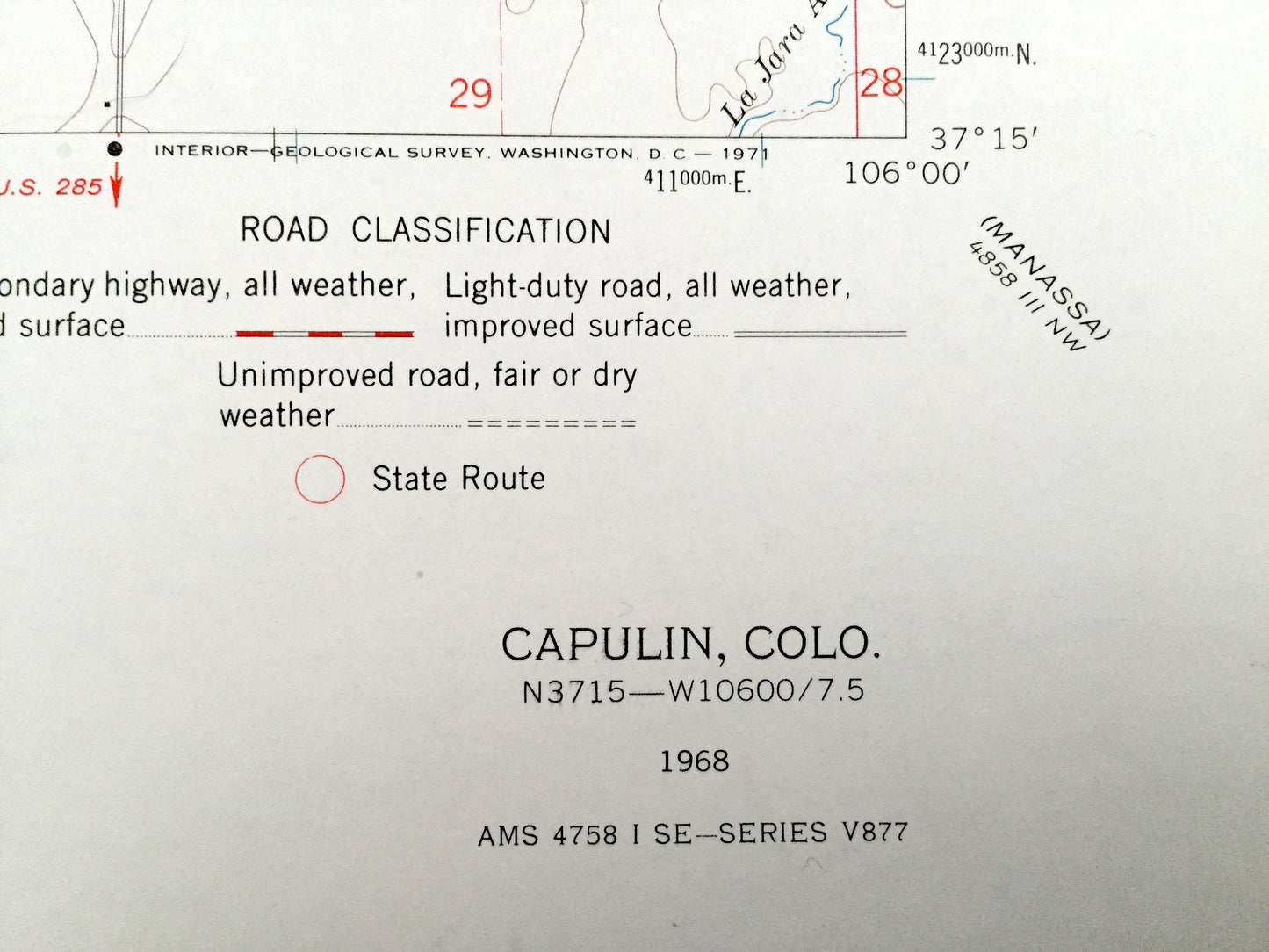 Antique Capulin, Colorado 1968 US Geological Survey Topographic Map – Alamosa County, Conejos County, Morgan, Alamosa River, La Jara Creek
