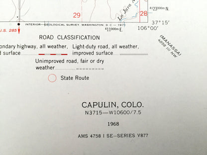 Antique Capulin, Colorado 1968 US Geological Survey Topographic Map – Alamosa County, Conejos County, Morgan, Alamosa River, La Jara Creek