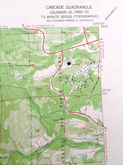 Antique Cascade, Colorado 1961 US Geological Survey Topographic Map – US Air Force Academy, Chipita Park, Glen Eyrie, Mount St Francis, CO