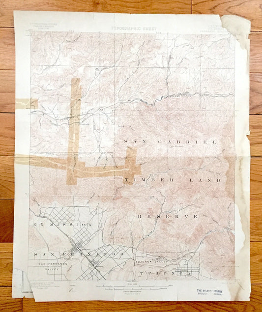 Antique San Fernando, Los Angeles, California 1900 US Geological Survey Topographic Map – Ex Mission, Pacoima Sunland Tujunga San Gabriel CA