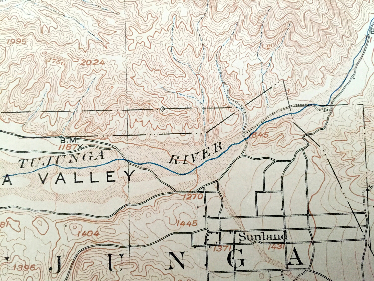 Antique San Fernando, Los Angeles, California 1900 US Geological Survey Topographic Map – Ex Mission, Pacoima Sunland Tujunga San Gabriel CA