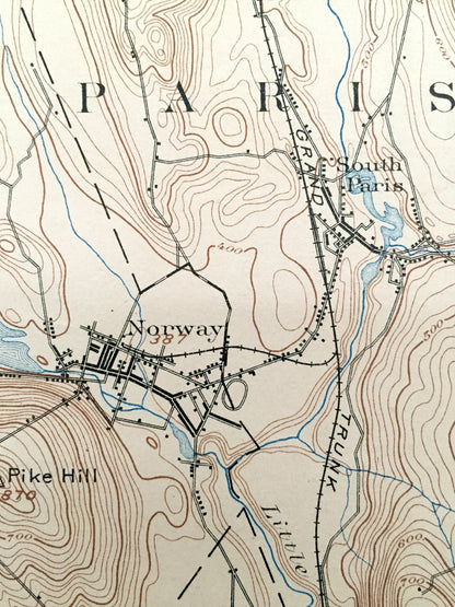 Antique Norway, Maine 1896 US Geological Survey Topographic Map – Long Lake, Waterford, Harrison, Paris, Bridgton, Otisfield, Oxford, ME
