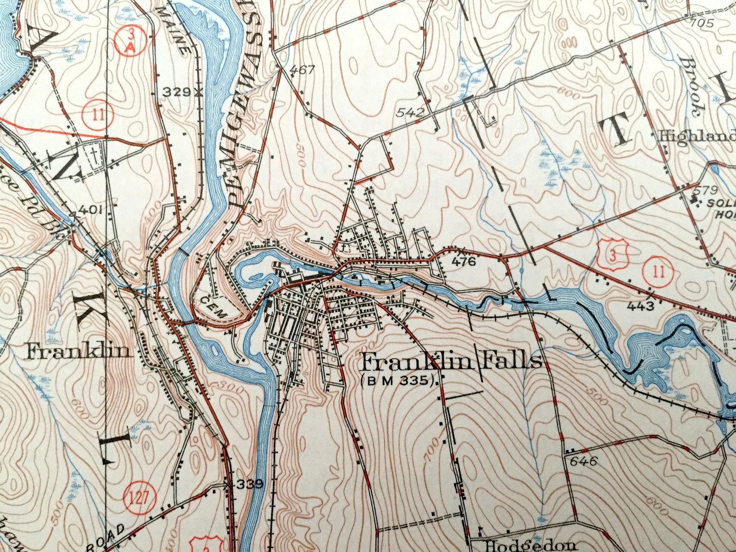 Antique Penacook, New Hampshire 1927 US Geological Survey Topographic Map – Franklin Falls Tilton Salisbury Concord Canterbury Winnisquam NH