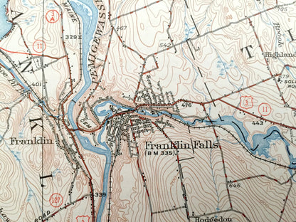 Antique Penacook, New Hampshire 1927 US Geological Survey Topographic Map – Franklin Falls Tilton Salisbury Concord Canterbury Winnisquam NH